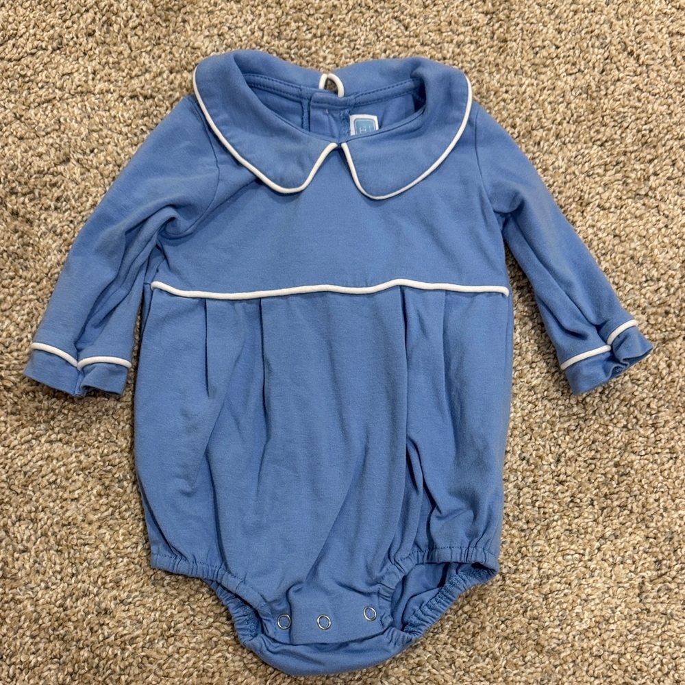 Blue Long-Sleeve Infant One-Piece with White Piping